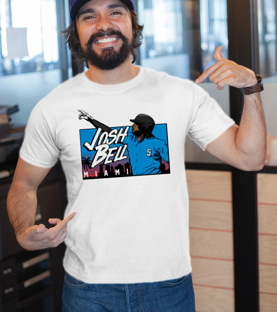 Josh Bell Miami Skyline Baseball Sunset T-Shirt