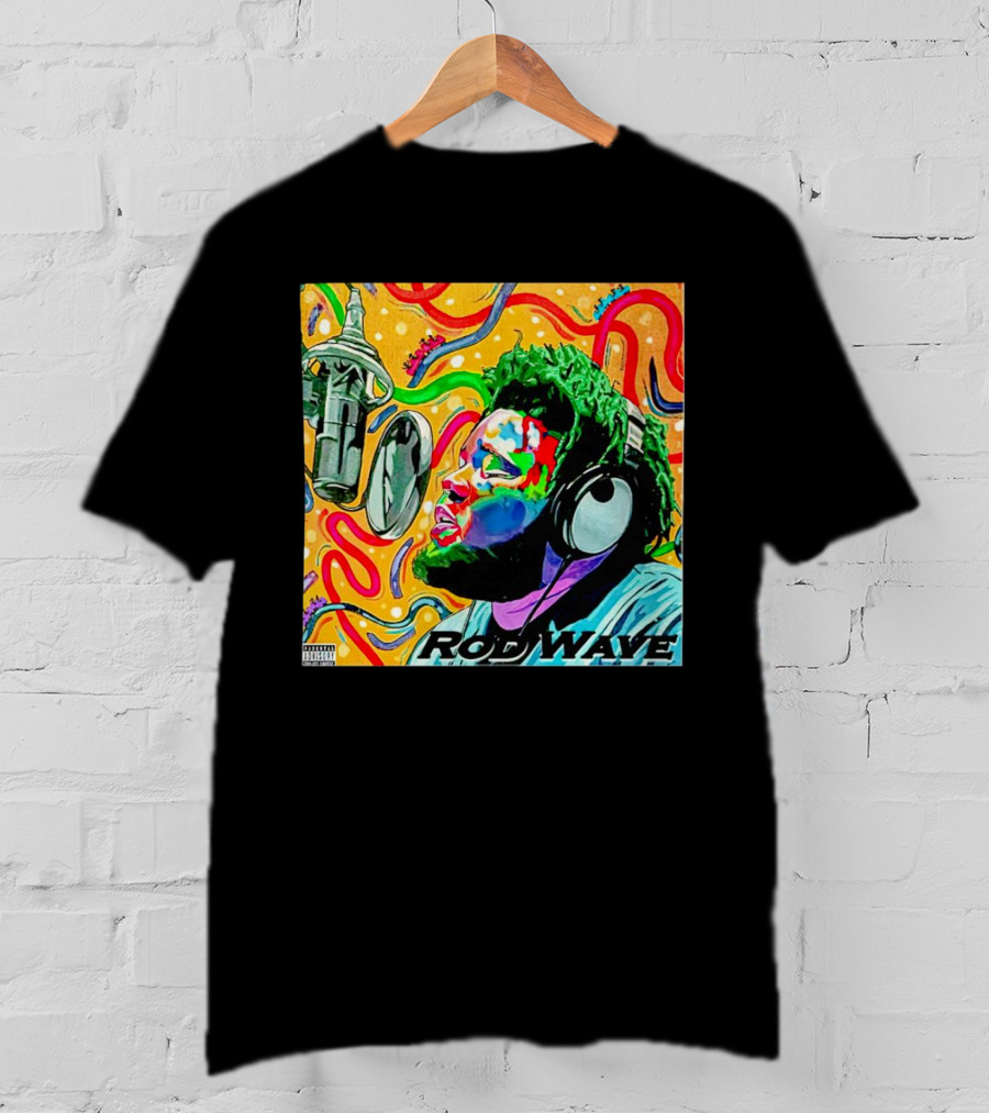Rod Wave Vintage Colorful Microphone Headphones Psychedelic Art Album Cover T-Shirt