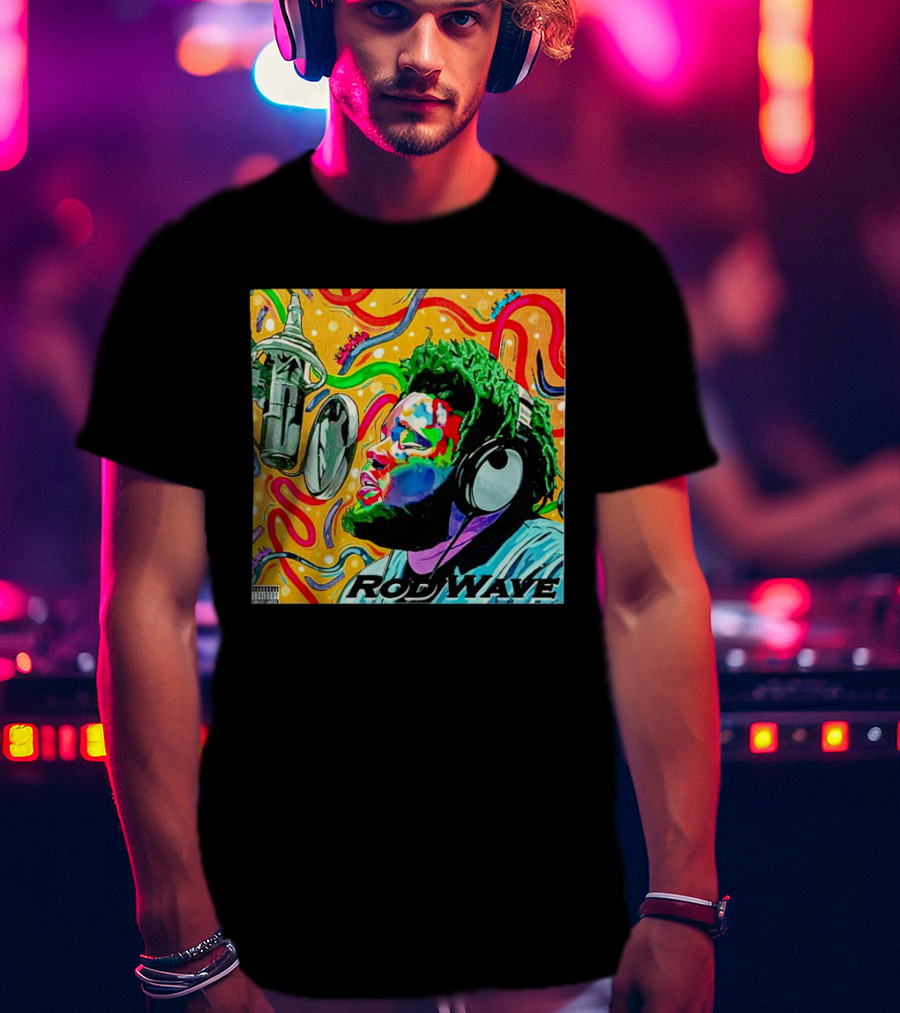 Rod Wave Vintage Colorful Microphone Headphones Psychedelic Art Album Cover T-Shirt