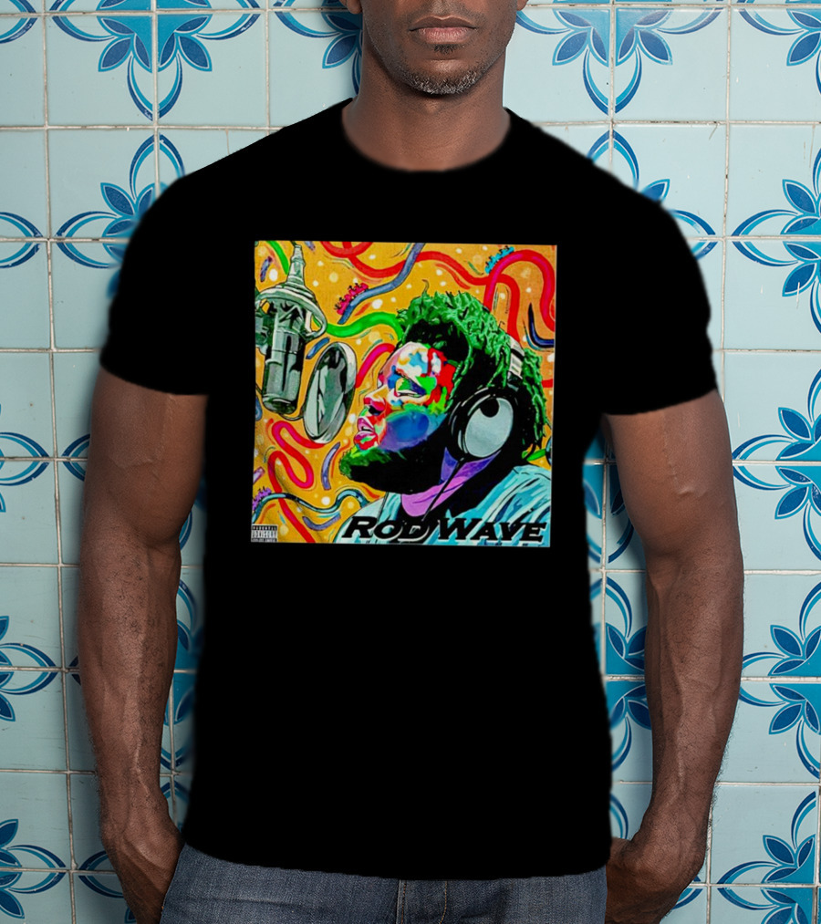 Rod Wave Vintage Colorful Microphone Headphones Psychedelic Art Album Cover T-Shirt