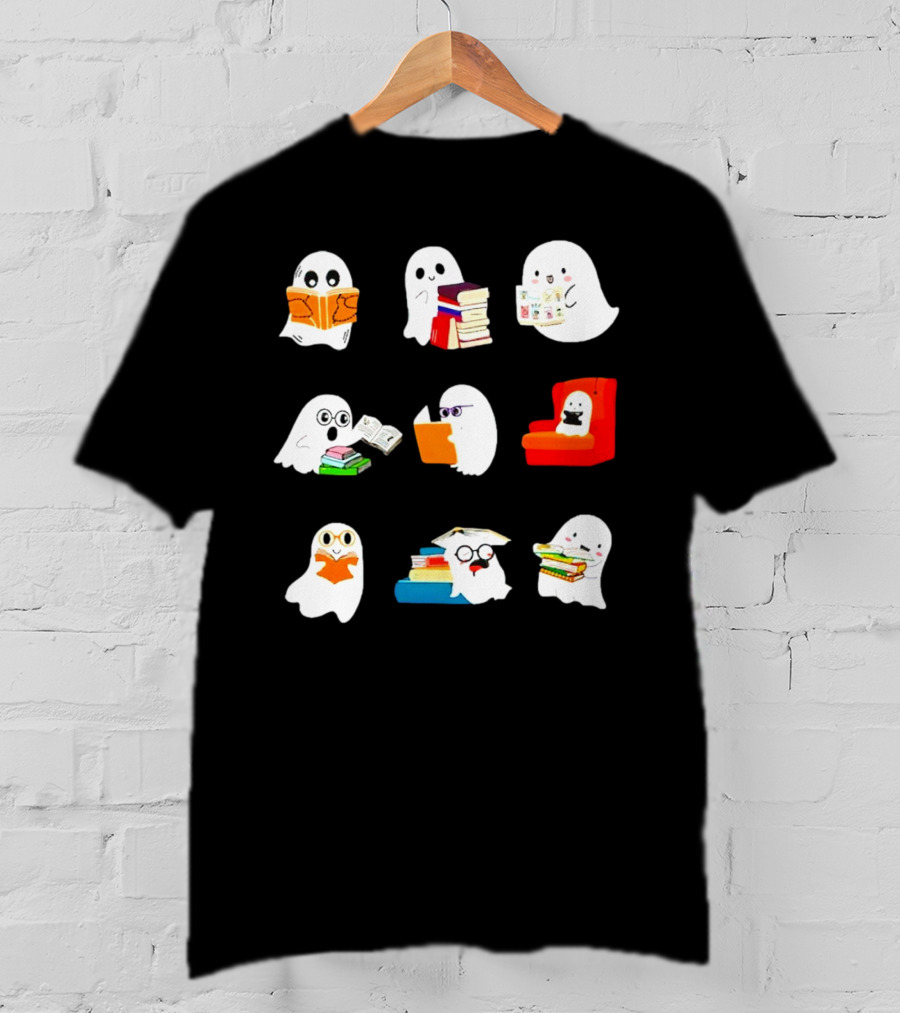 Ghosts Reading Books Halloween Spooky Library T-Shirt