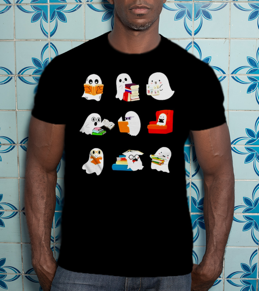 Ghosts Reading Books Halloween Spooky Library T-Shirt