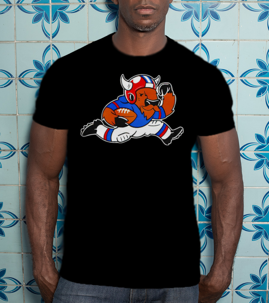 Running Buffalo Football Player In Blue And Red Helmet Monopolizing Wins T-Shirt