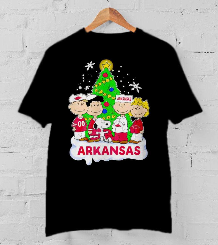 Peanuts Characters Arkansas Razorbacks Christmas Tree T-Shirt