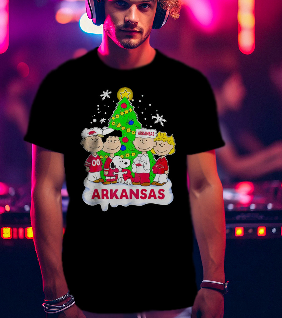 Peanuts Characters Arkansas Razorbacks Christmas Tree T-Shirt