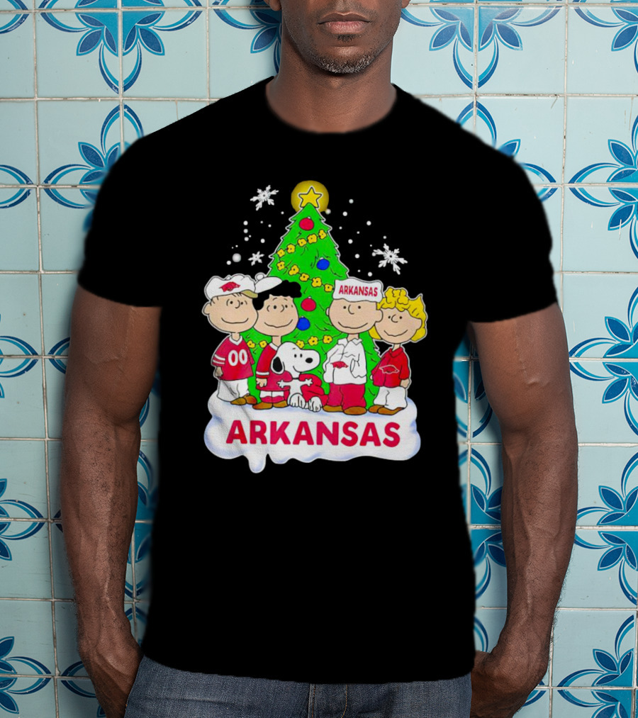 Peanuts Characters Arkansas Razorbacks Christmas Tree T-Shirt
