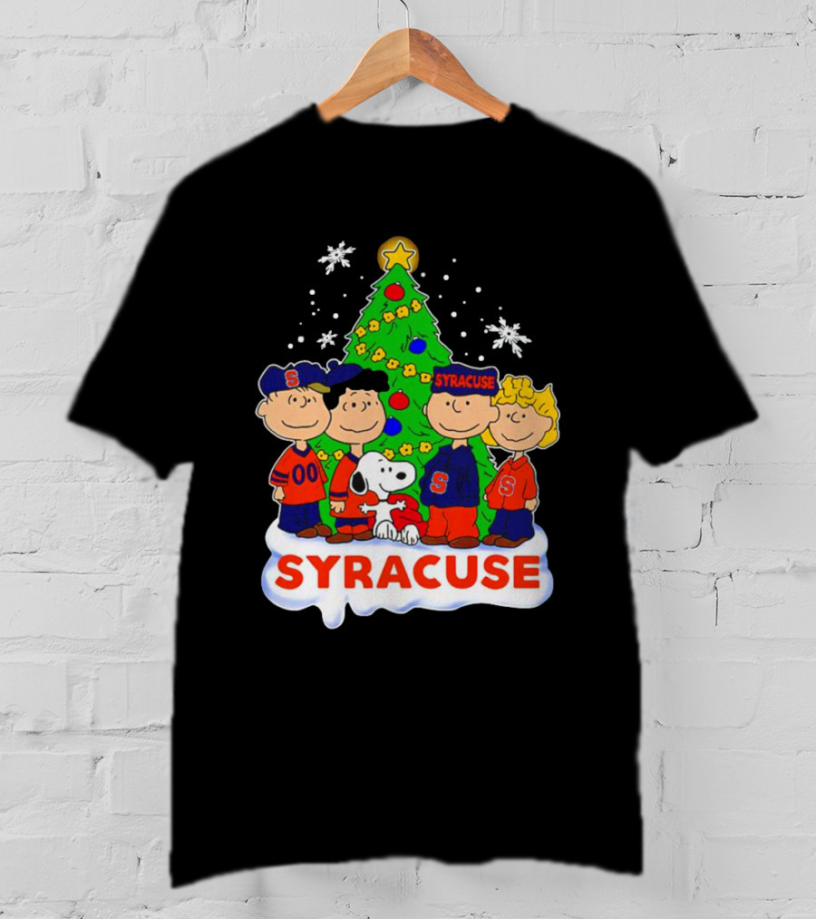 Peanuts Characters Christmas Tree Syracuse Orange Football Snowflakes T-Shirt