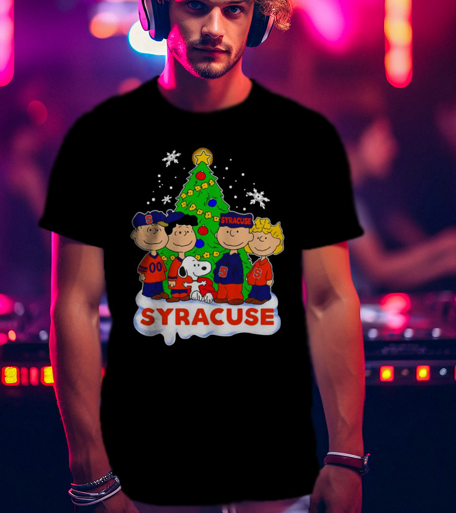 Peanuts Characters Christmas Tree Syracuse Orange Football Snowflakes T-Shirt