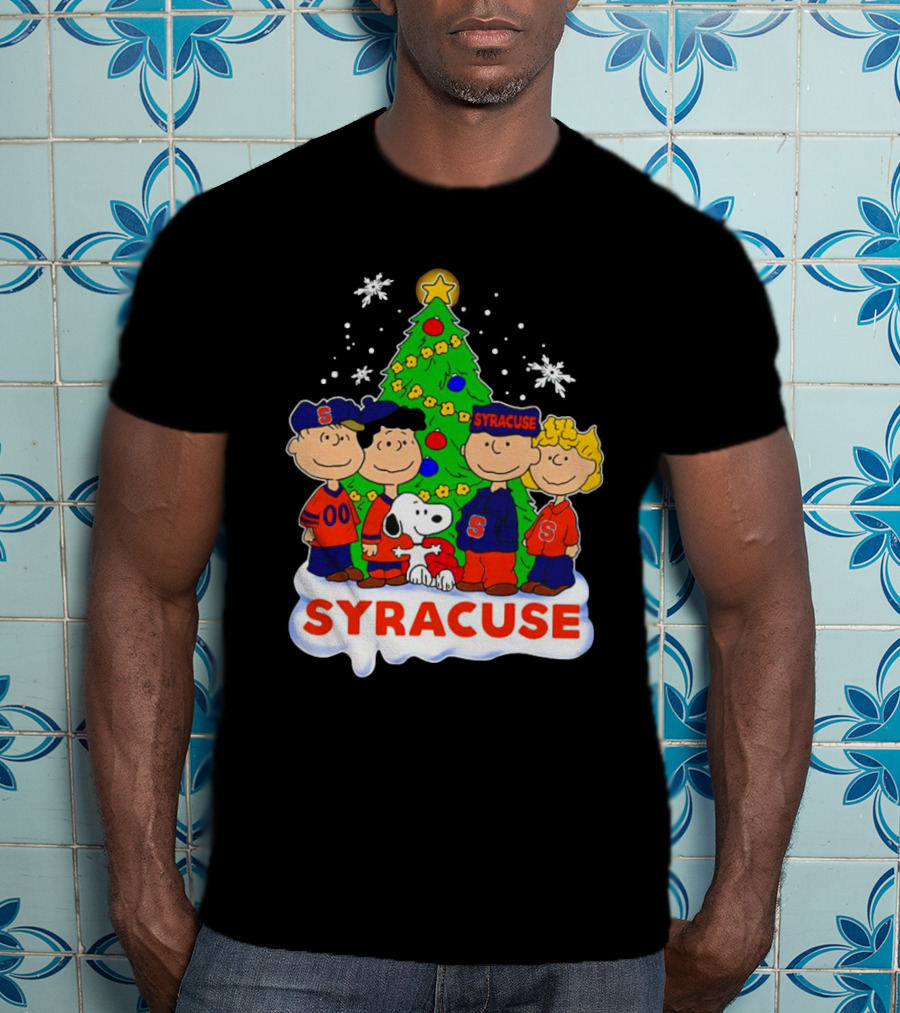 Peanuts Characters Christmas Tree Syracuse Orange Football Snowflakes T-Shirt
