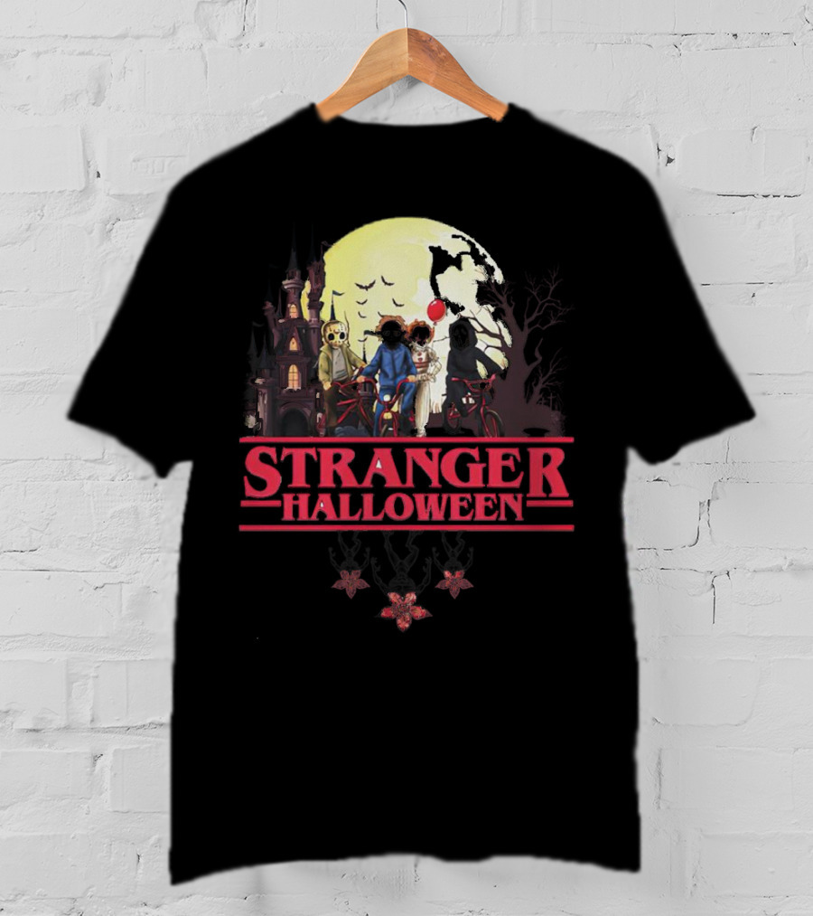 Stranger Halloween Full Moon Scary Characters Horror Movie Background T-Shirt