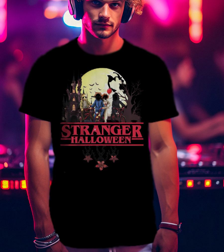 Stranger Halloween Full Moon Scary Characters Horror Movie Background T-Shirt