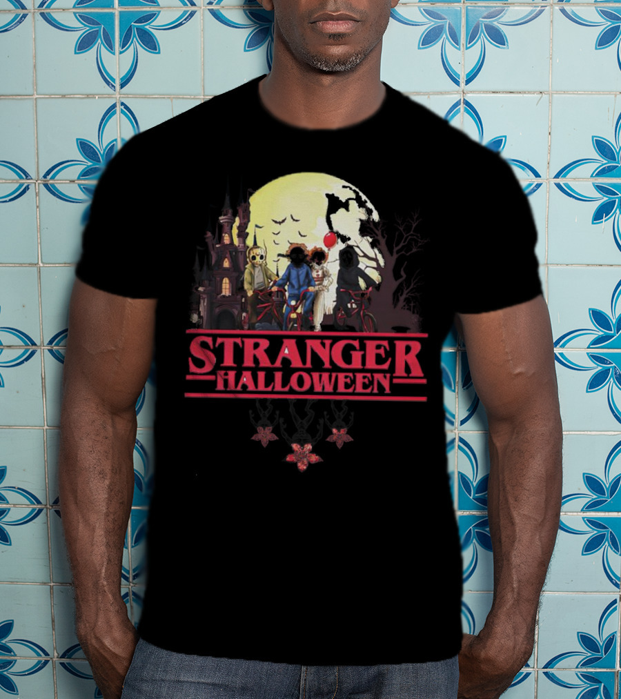 Stranger Halloween Full Moon Scary Characters Horror Movie Background T-Shirt