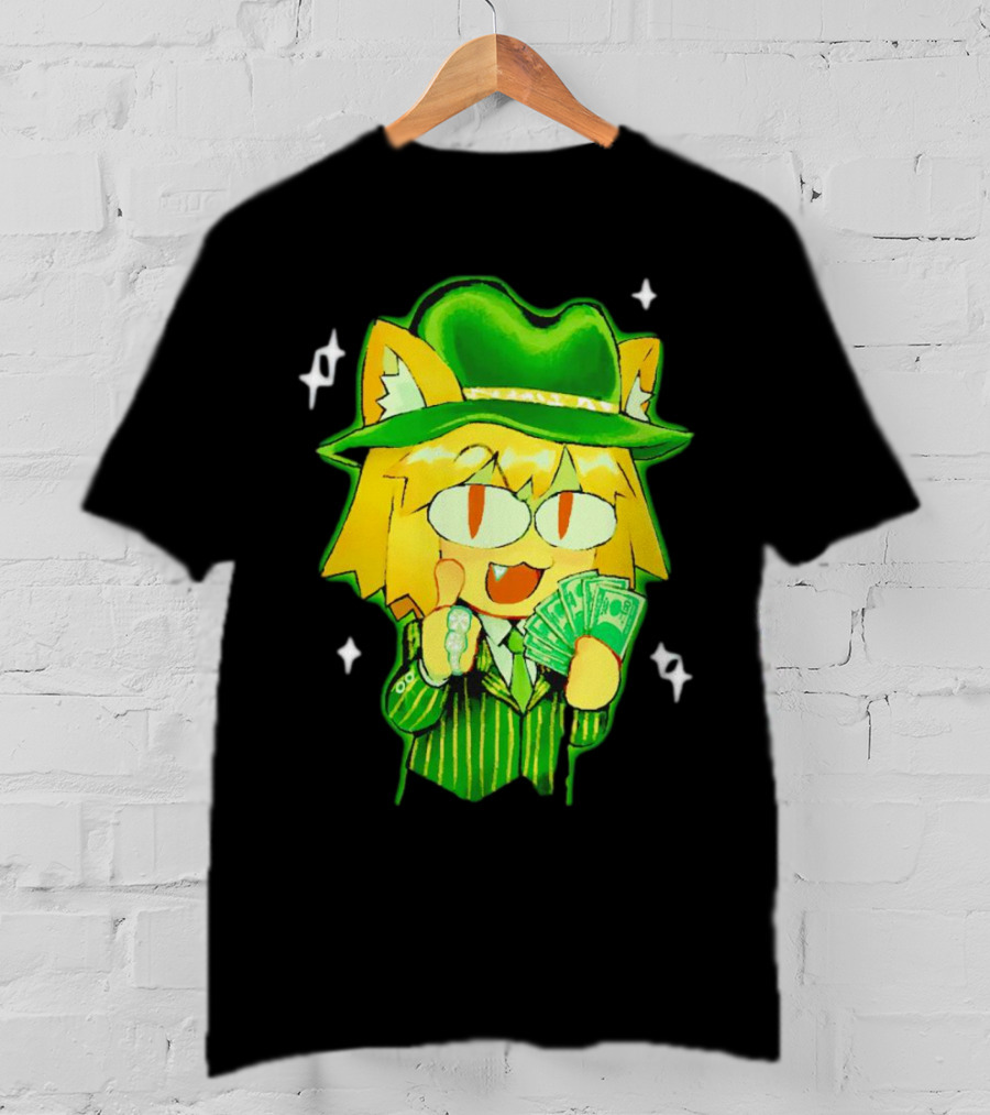 Sunny Waifu Gangster Neco-Arc Anime Cat Character With Money And Green Hat T-Shirt