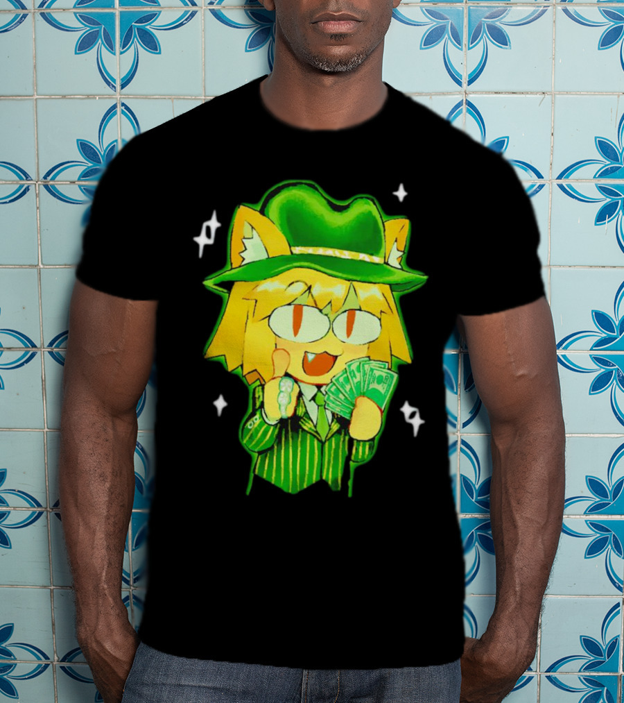 Sunny Waifu Gangster Neco-Arc Anime Cat Character With Money And Green Hat T-Shirt