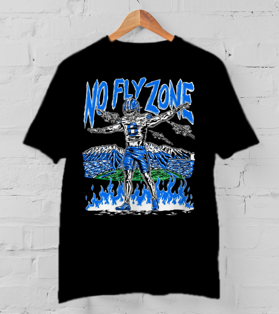BYU Football Skeleton No Fly Zone Airplanes Mountains Flames T-Shirt