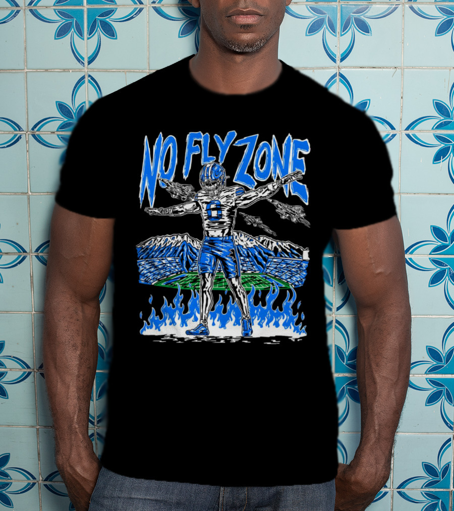 BYU Football Skeleton No Fly Zone Airplanes Mountains Flames T-Shirt