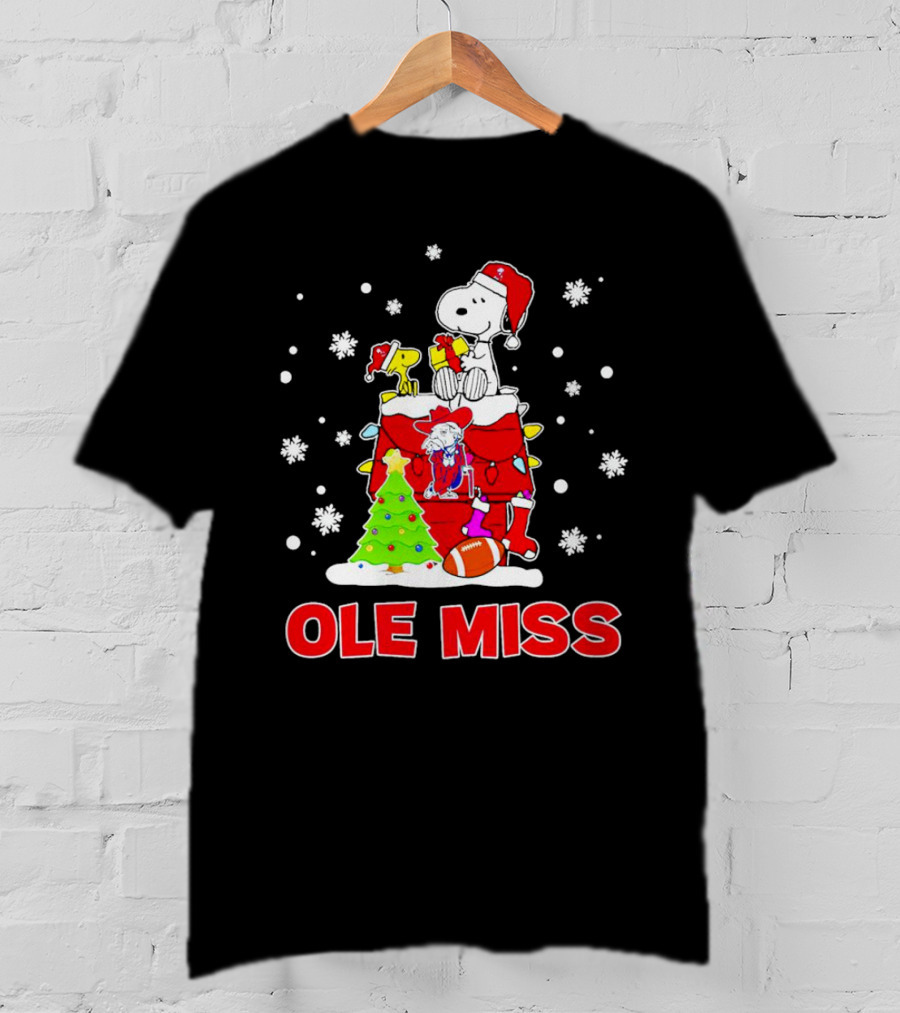 Ole Miss Snoopy Christmas Football Holiday Celebration Snowflakes T-Shirt