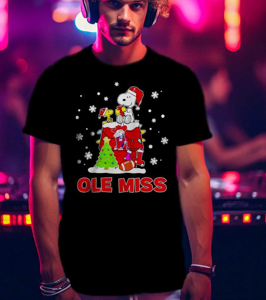 Ole Miss Snoopy Christmas Football Holiday Celebration Snowflakes T-Shirt