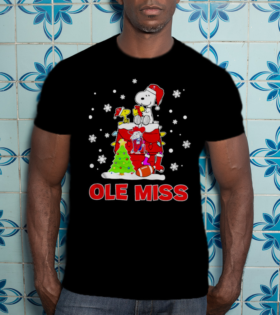 Ole Miss Snoopy Christmas Football Holiday Celebration Snowflakes T-Shirt