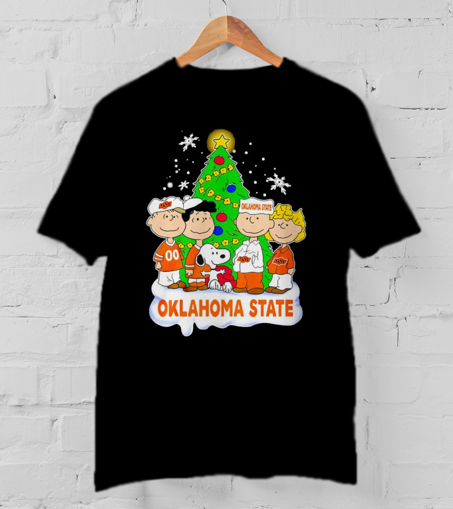 Peanuts Oklahoma State Cowboys Christmas Tree Snoopy Charlie Brown Lucy Peppermint Patty T-Shirt