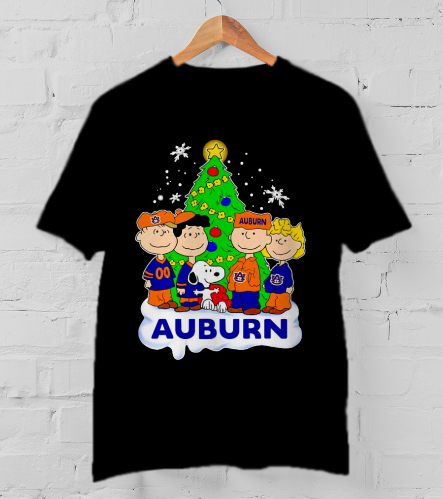 Auburn Tigers Peanuts Characters Christmas Tree Snoopy Charlie Brown Woodstock T-Shirt