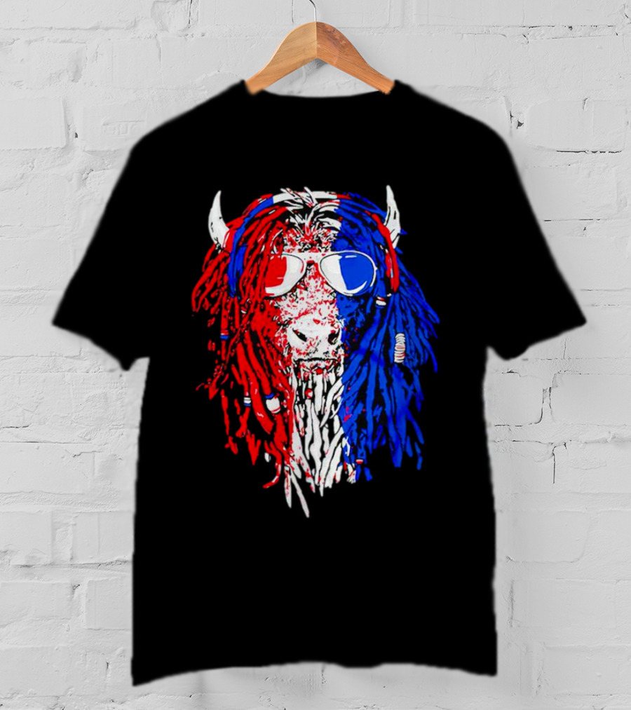 Buffalo Soldier Rasta Red Blue Bison Sunglasses Dreadlocks T-Shirt