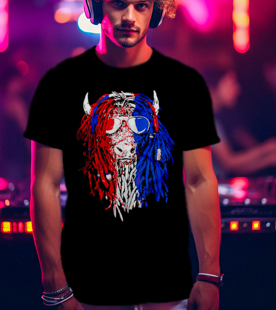 Buffalo Soldier Rasta Red Blue Bison Sunglasses Dreadlocks T-Shirt