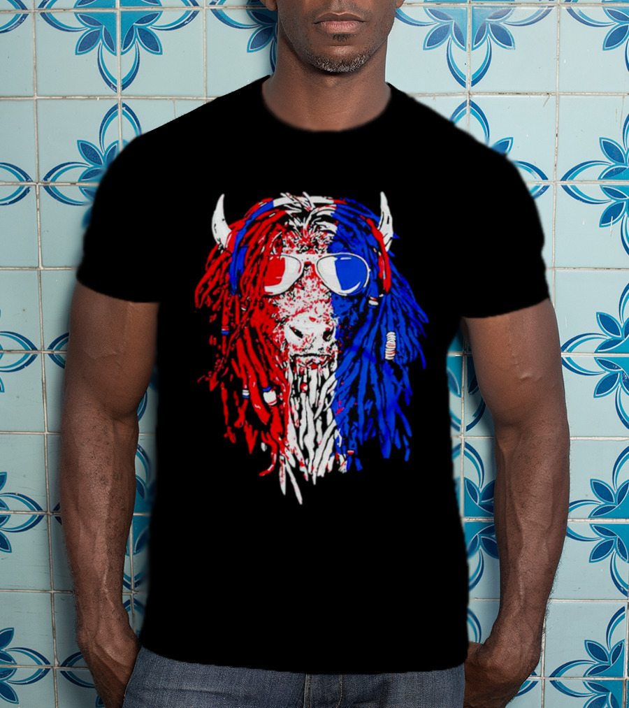 Buffalo Soldier Rasta Red Blue Bison Sunglasses Dreadlocks T-Shirt