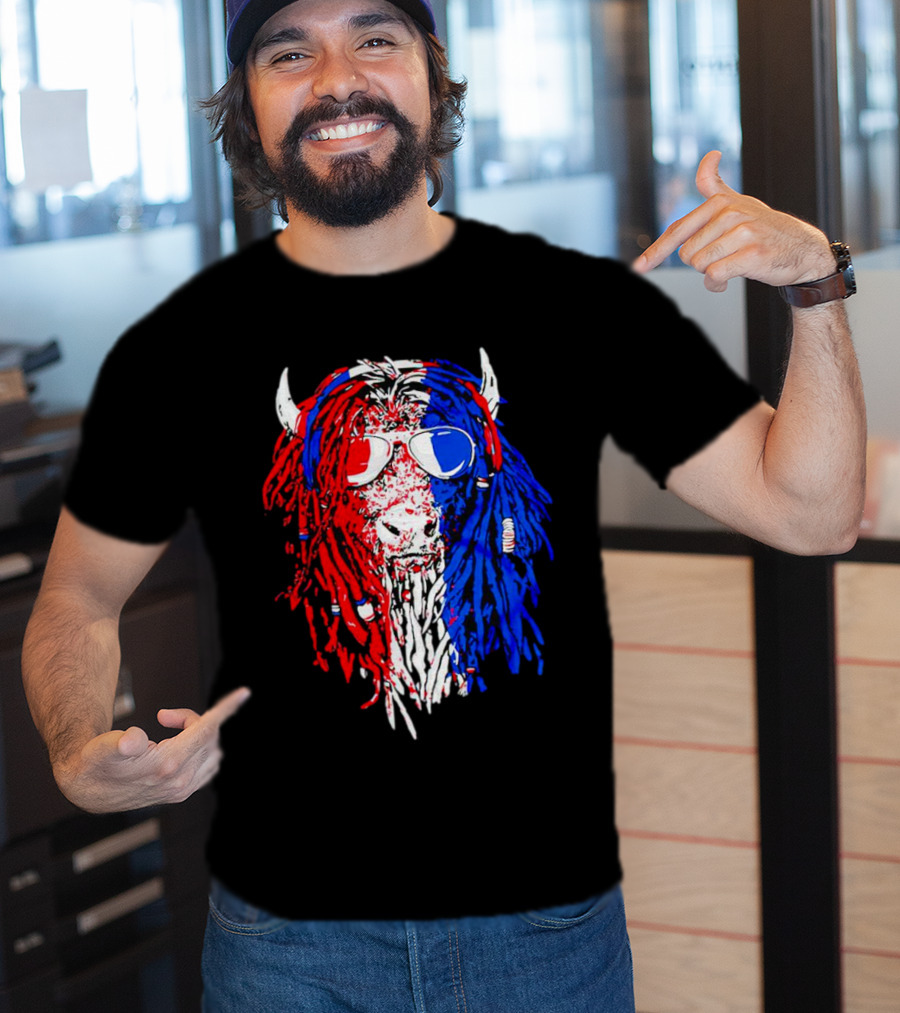 Buffalo Soldier Rasta Red Blue Bison Sunglasses Dreadlocks T-Shirt
