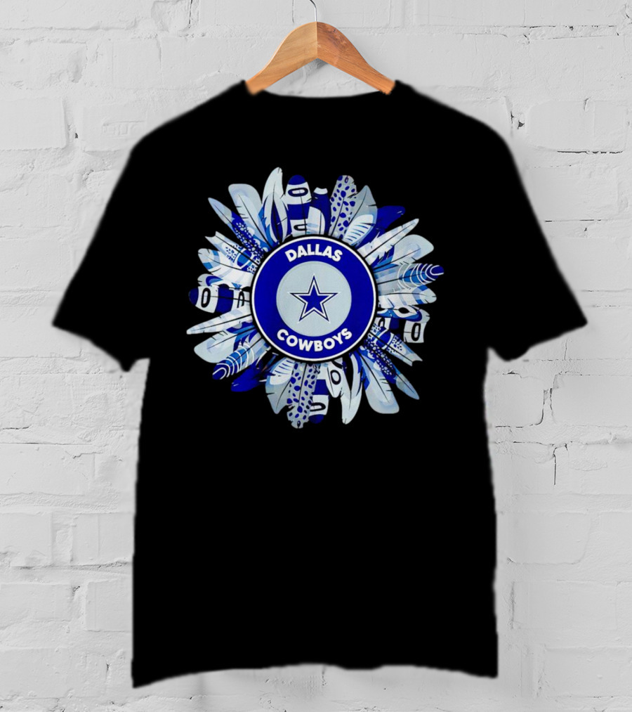 Dallas Cowboys Star Logo With Blue And White Feather Circle T-Shirt