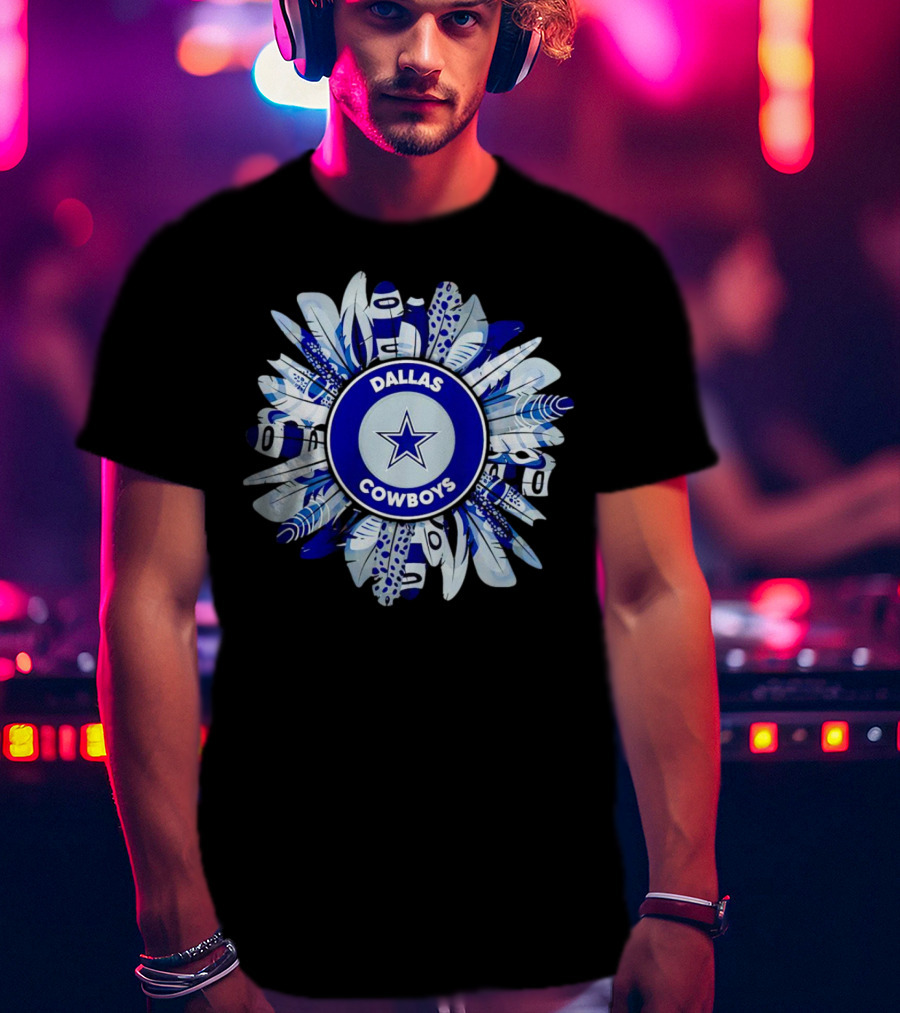 Dallas Cowboys Star Logo With Blue And White Feather Circle T-Shirt