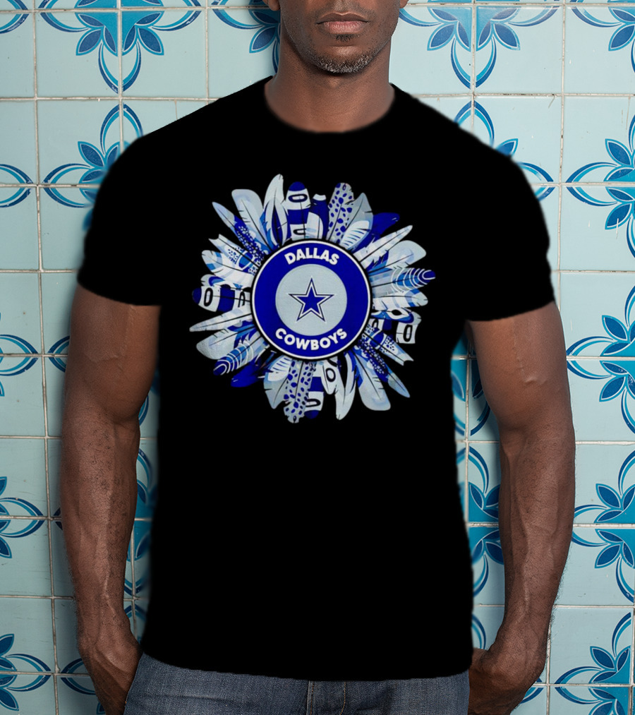 Dallas Cowboys Star Logo With Blue And White Feather Circle T-Shirt