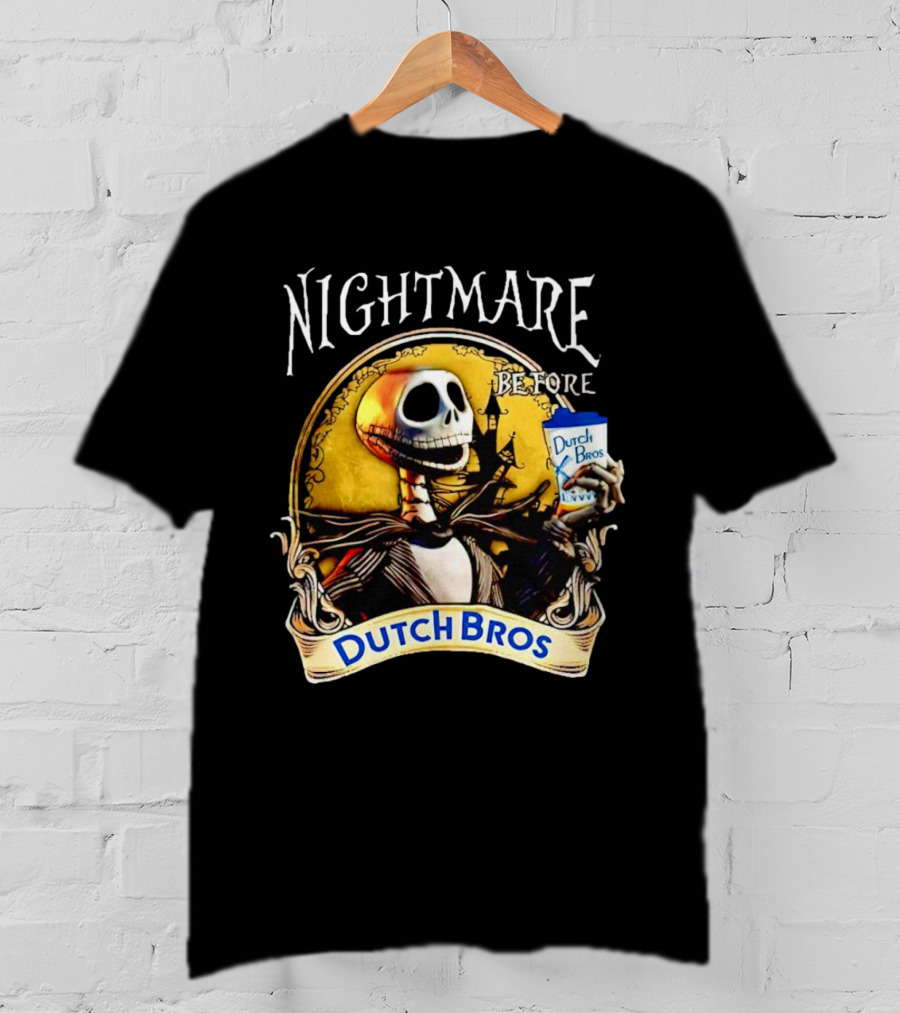 Nightmare Before Dutch Bros Coffee Skeleton Holding Cup T-Shirt