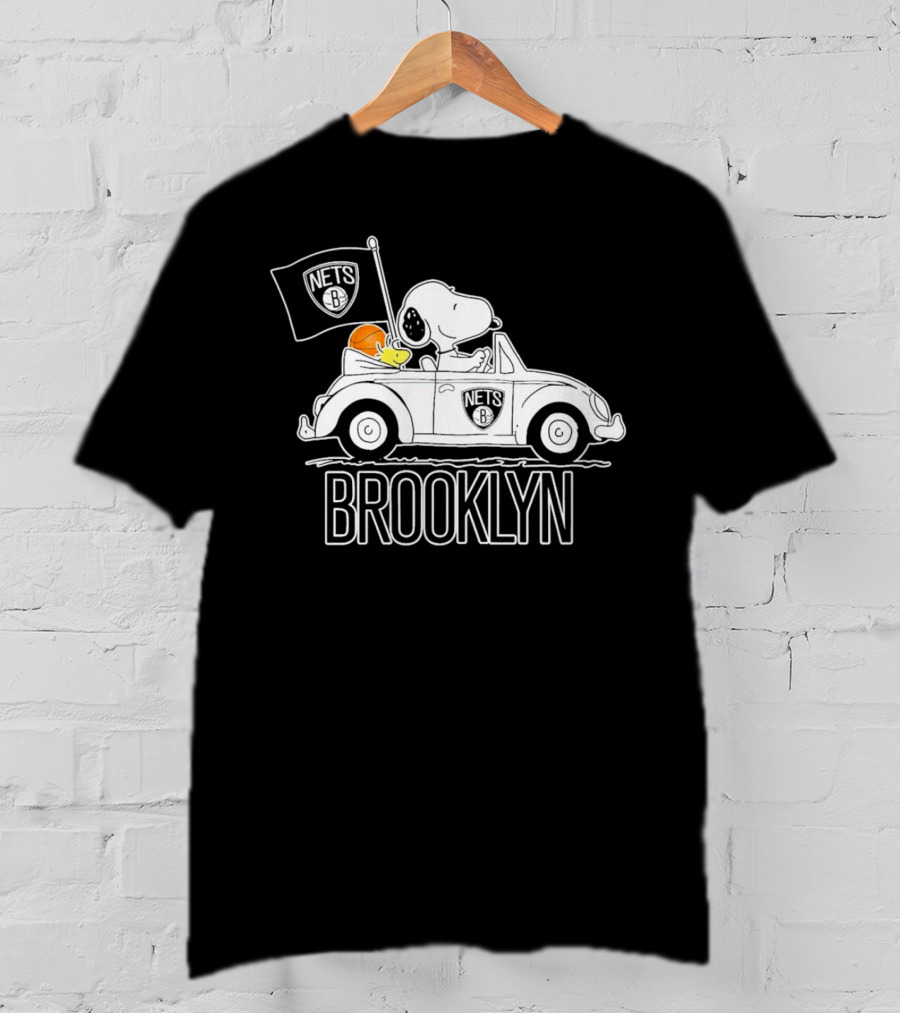 Brooklyn Nets Snoopy Driving Car With Basketball And Flag T-Shirt