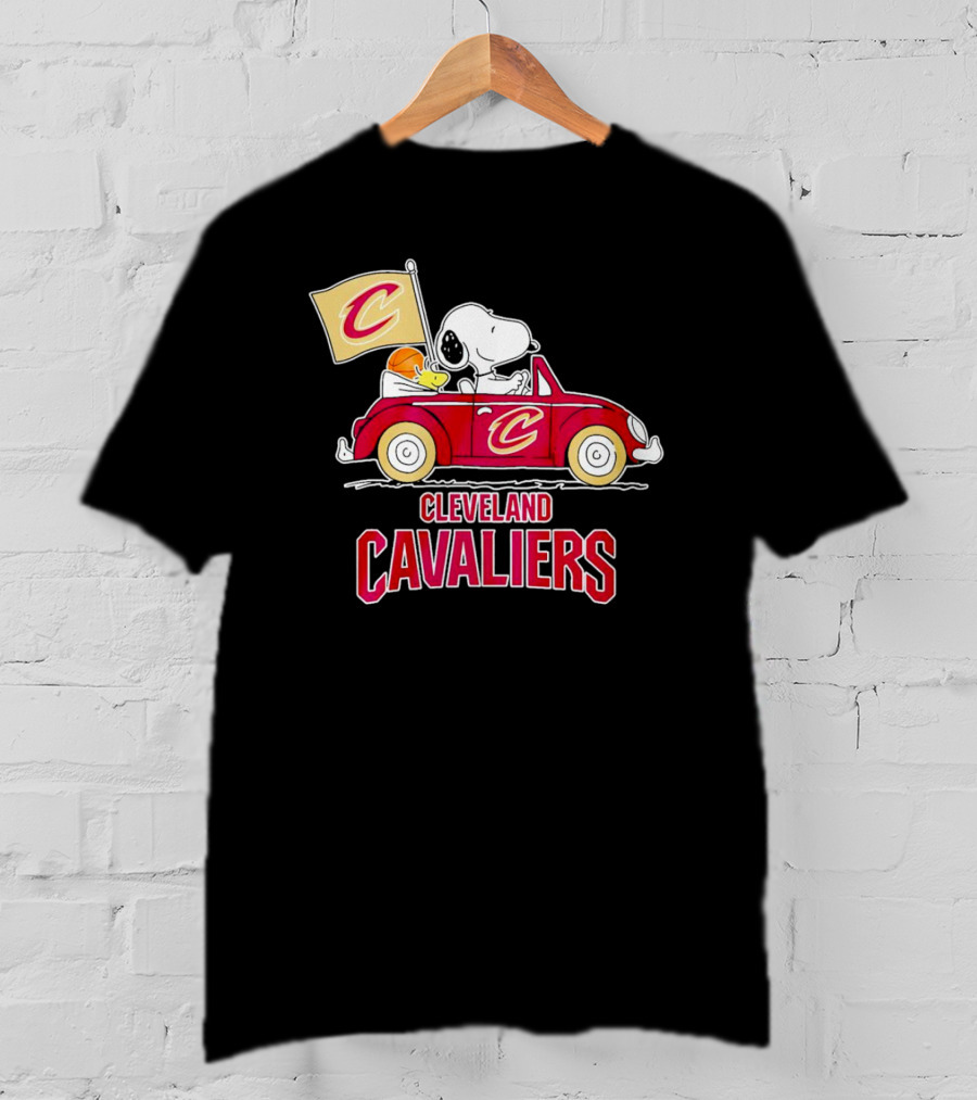 Cleveland Cavaliers Snoopy Driving Car With Basketball And Flag T-Shirt