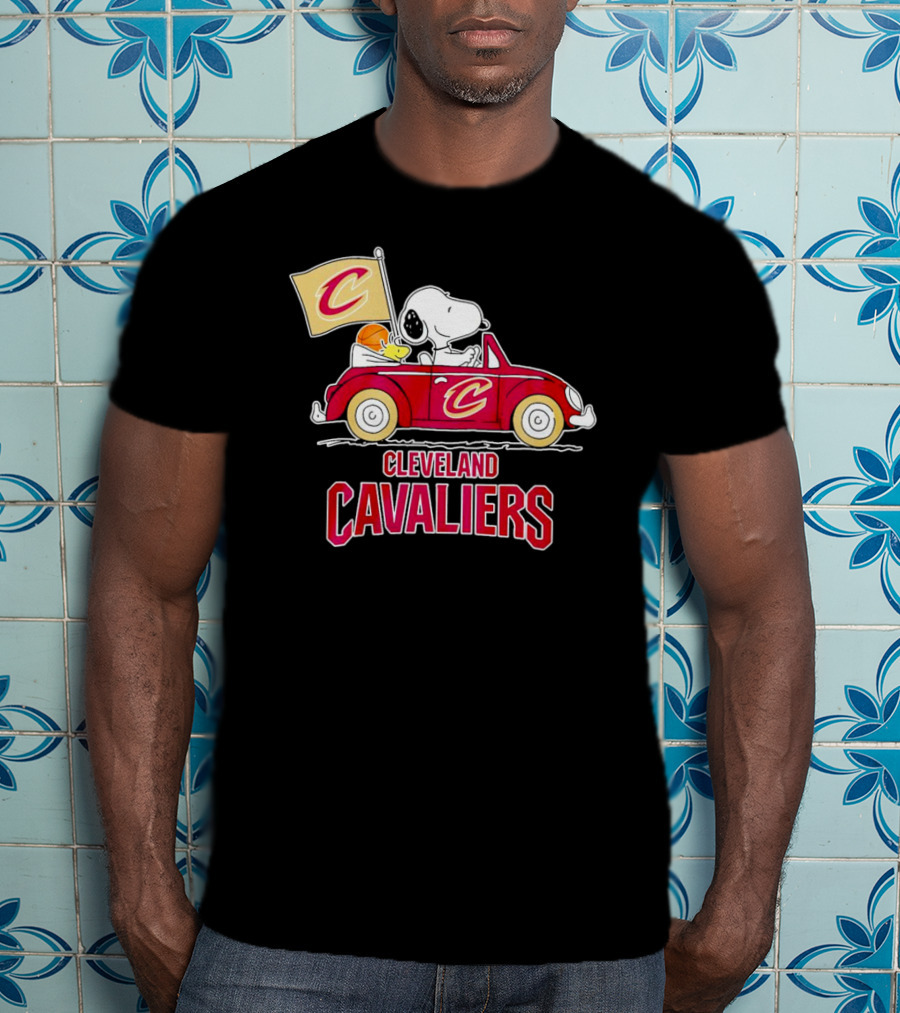 Cleveland Cavaliers Snoopy Driving Car With Basketball And Flag T-Shirt