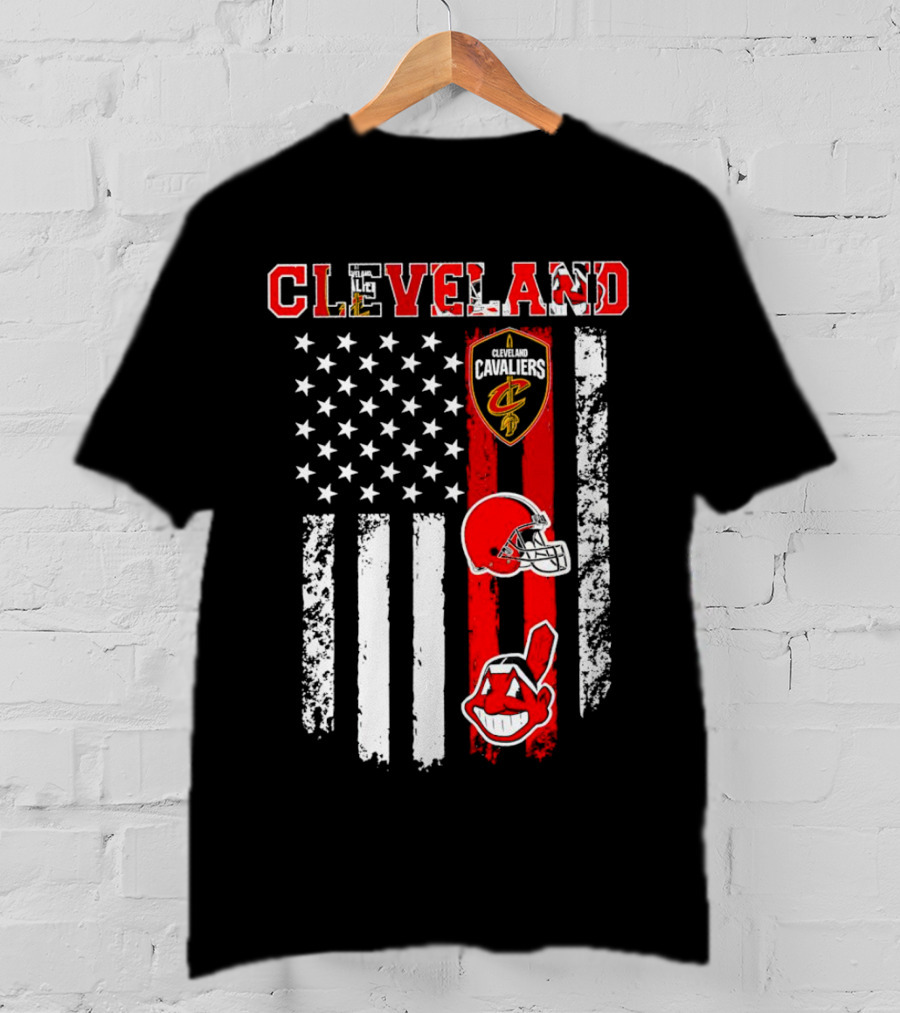 Cleveland Cavaliers Browns Guardians American Flag T-Shirt