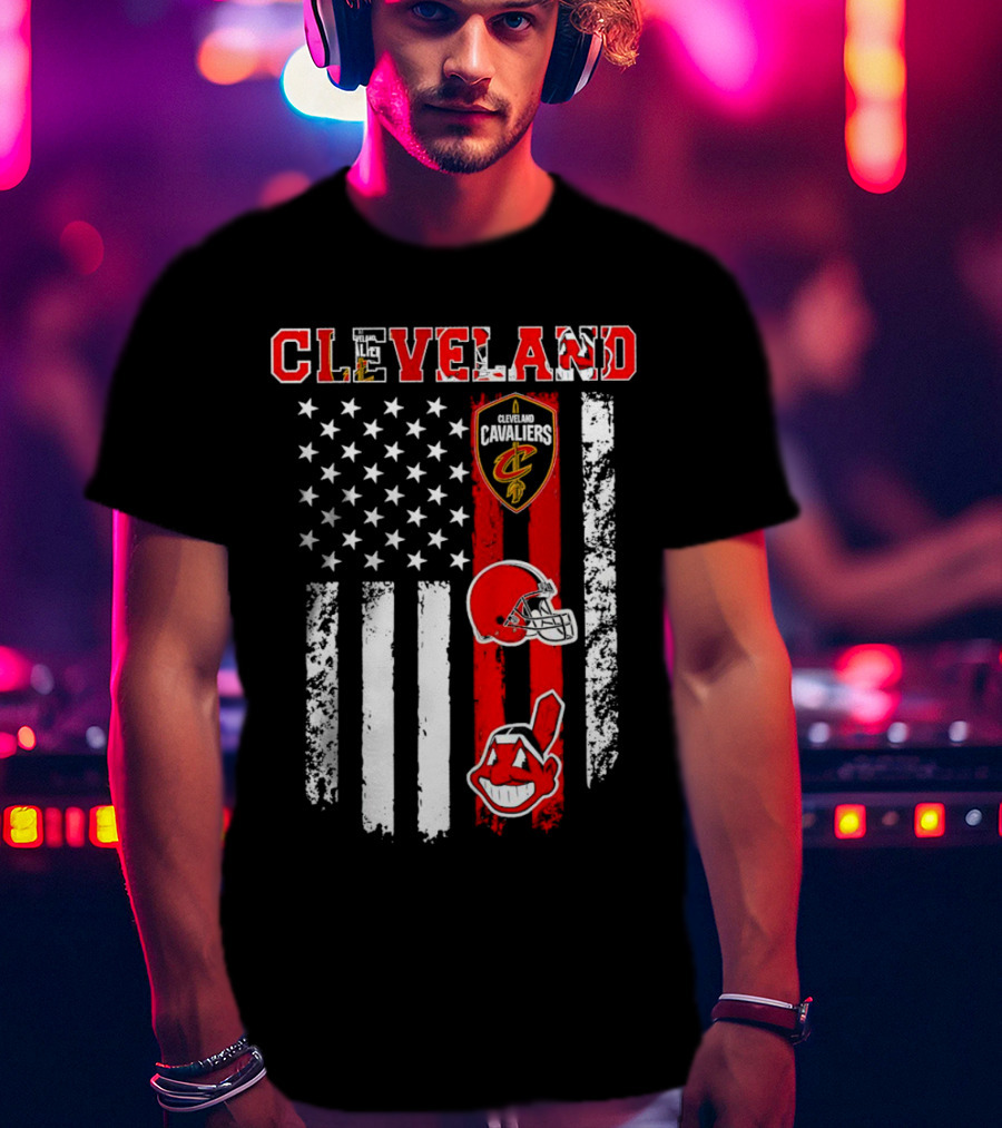 Cleveland Cavaliers Browns Guardians American Flag T-Shirt