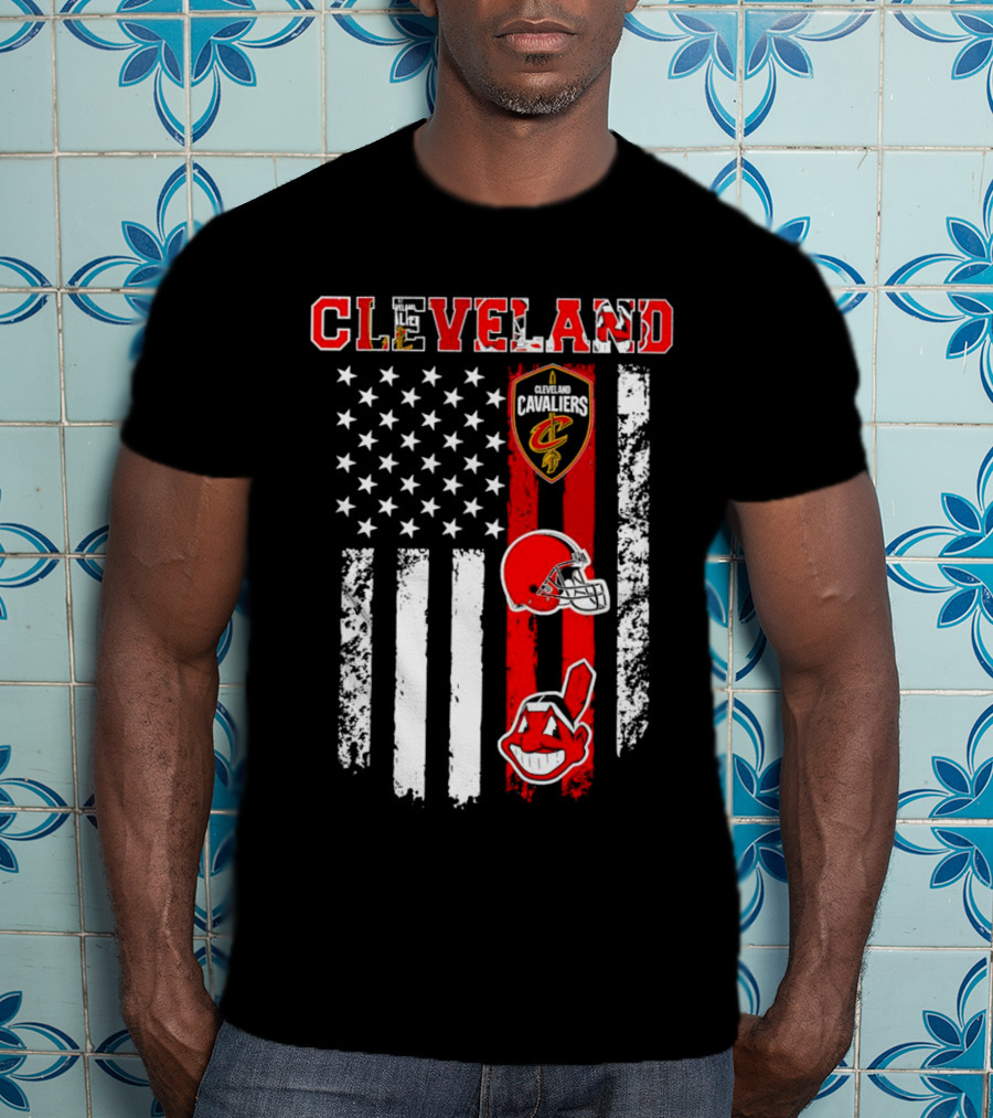 Cleveland Cavaliers Browns Guardians American Flag T-Shirt