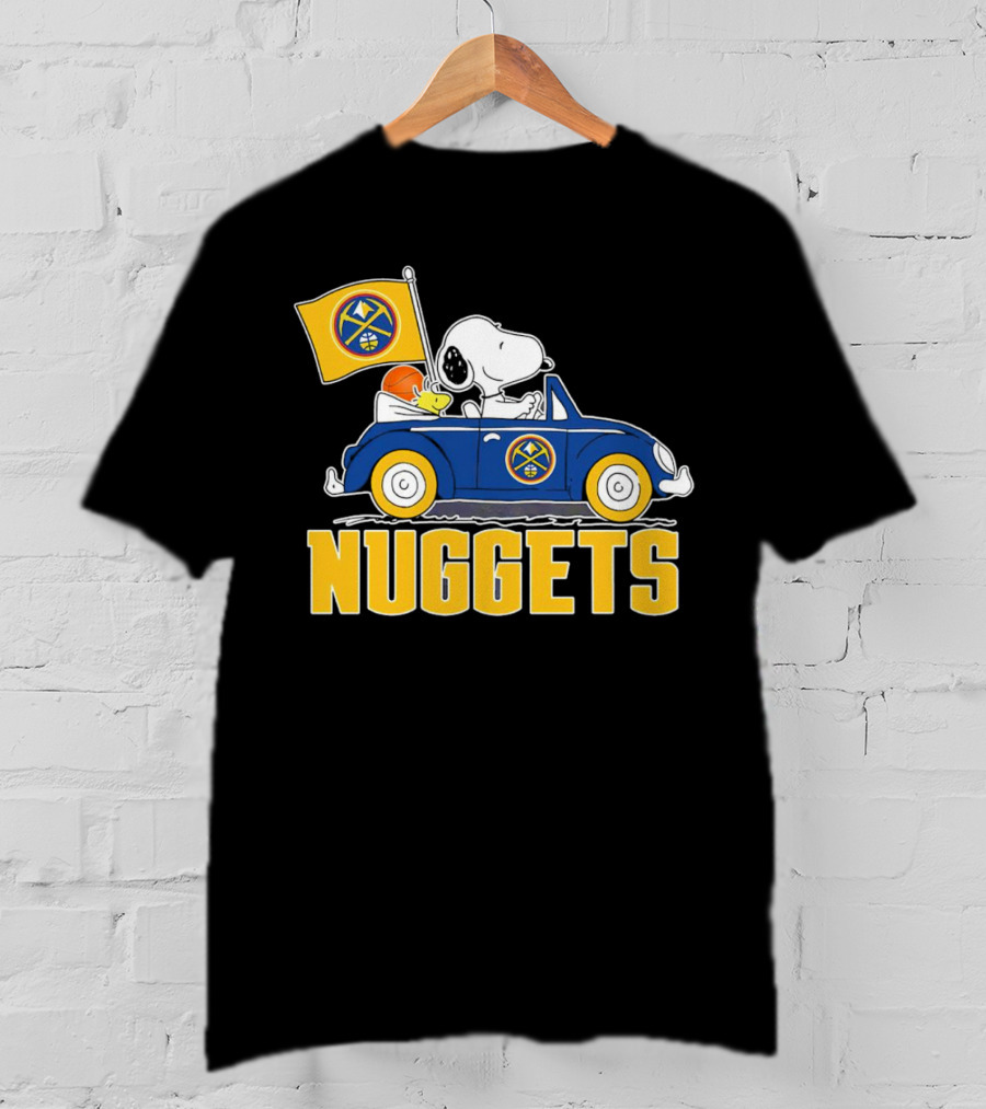 Denver Nuggets Snoopy Driving Car With Basketball Flag T-Shirt