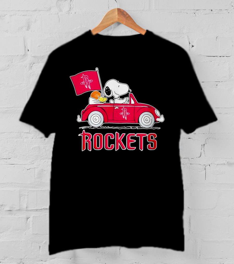 Rockets Snoopy Driving Red Car With Basketball Flag T-Shirt