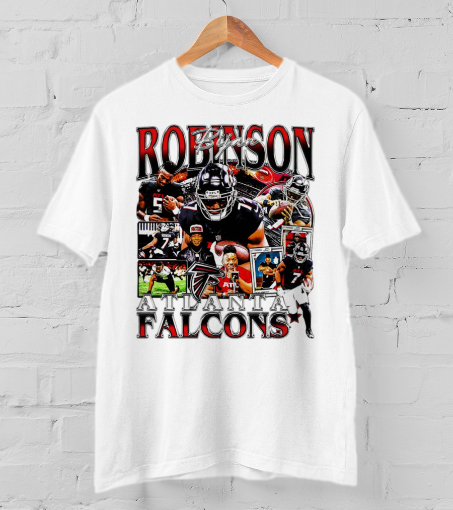Bijan Robinson Atlanta Falcons Collage With Falcons Logo And Player Images T-Shirt