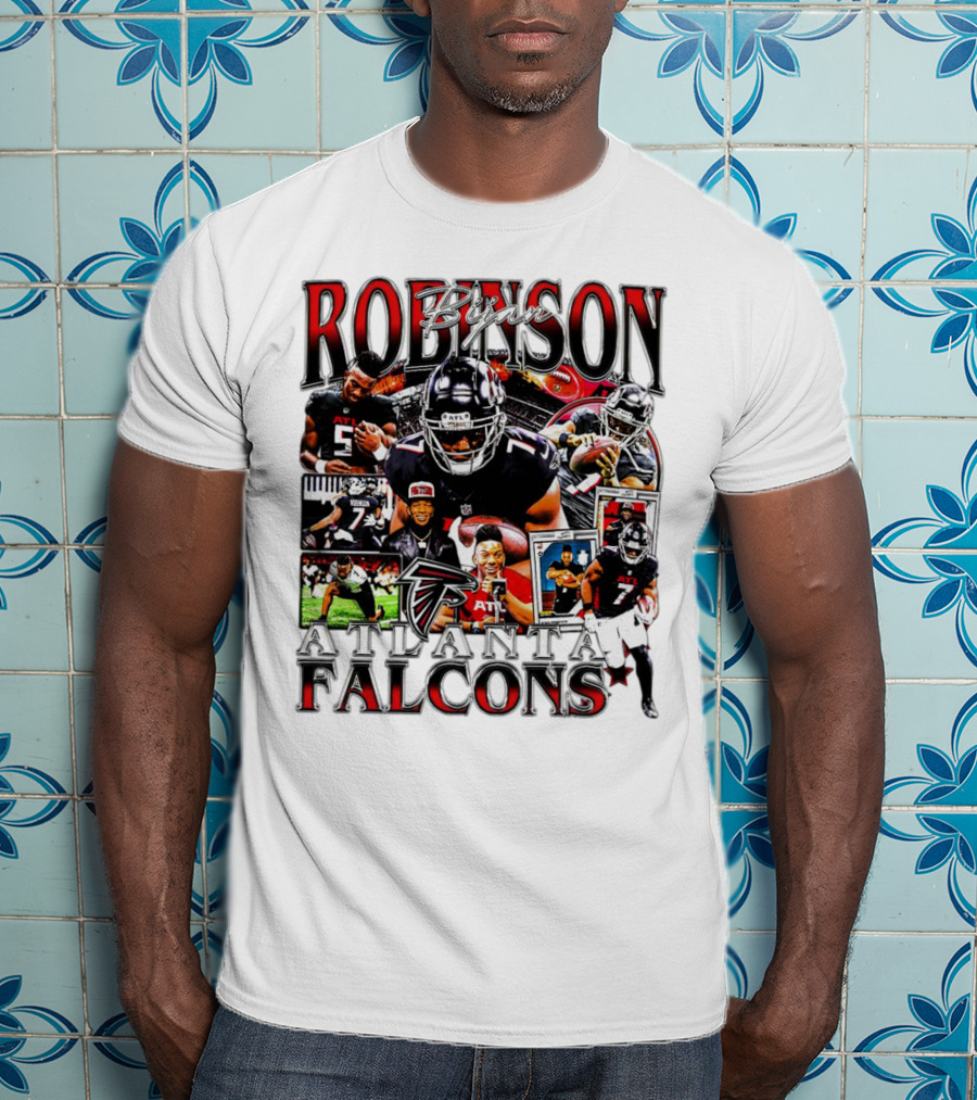 Bijan Robinson Atlanta Falcons Collage With Falcons Logo And Player Images T-Shirt