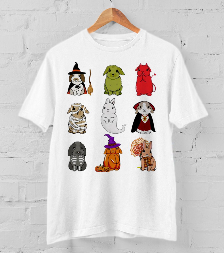 Bunny Witch Mummy Ghost Vampire Skeleton Pumpkin Bat Cute Halloween T-Shirt