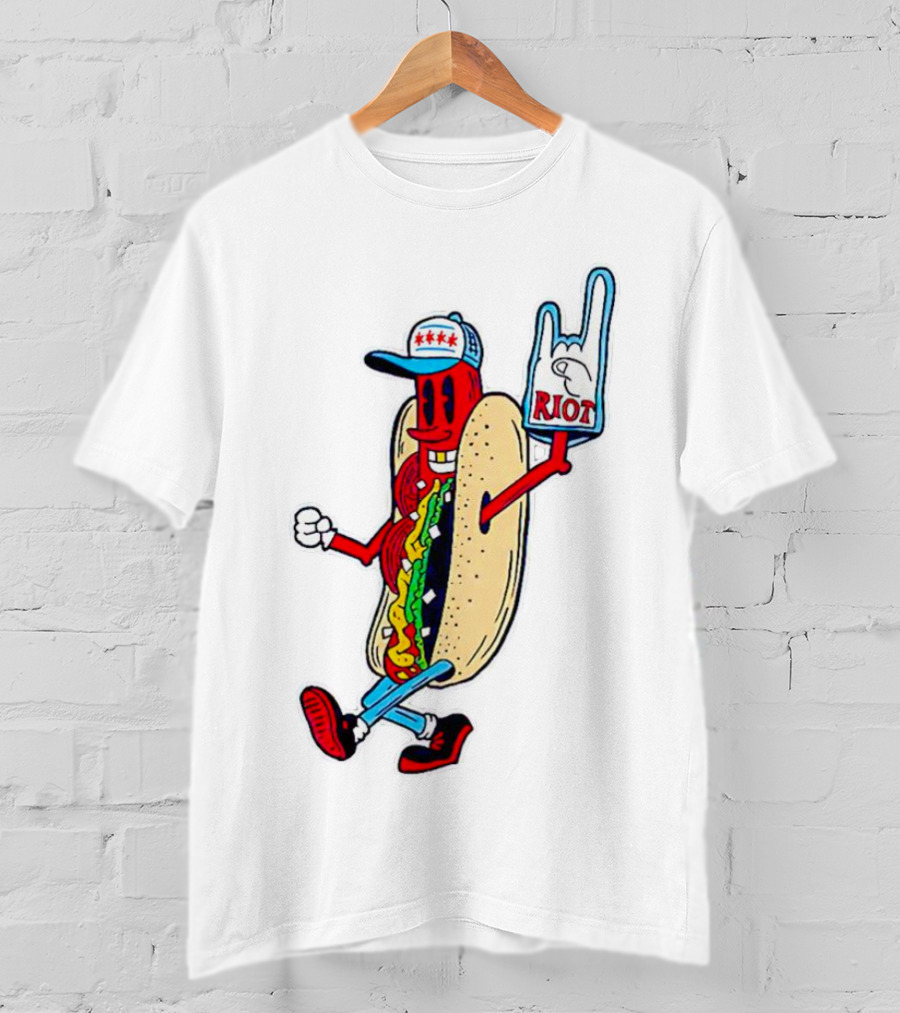 Hotdog Riot Fest Rock On Sausage Icon With Foam Hand T-Shirt