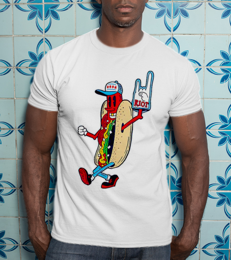 Hotdog Riot Fest Rock On Sausage Icon With Foam Hand T-Shirt