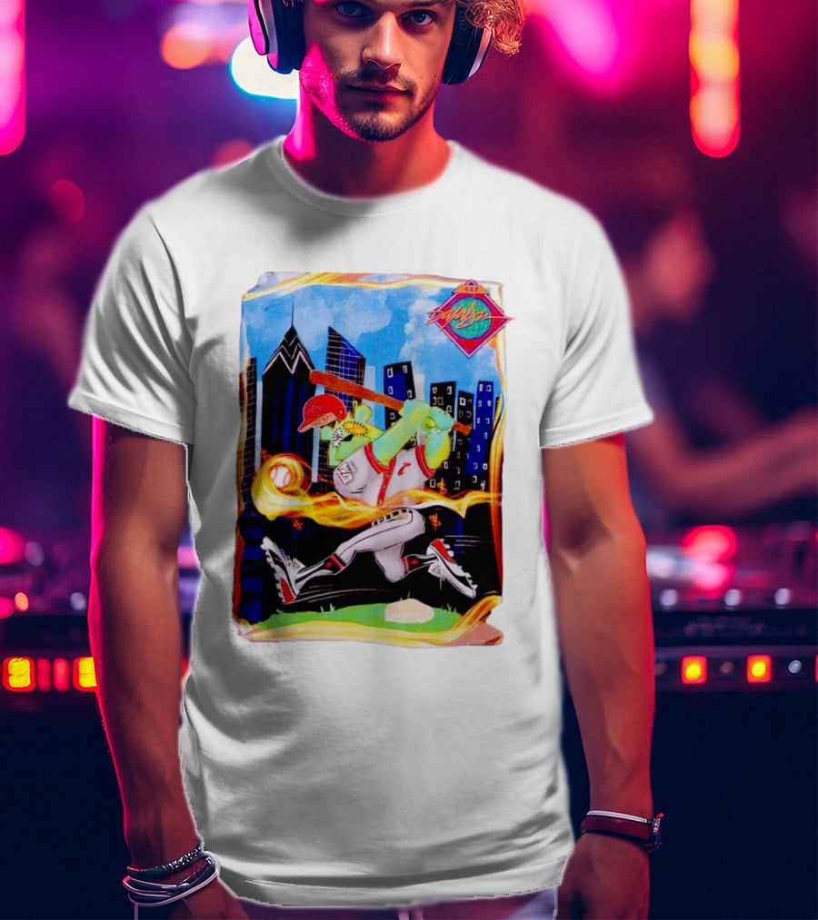 King Saladeen Baseball Caricature With Philadelphia Skyline And Color Splash T-Shirt