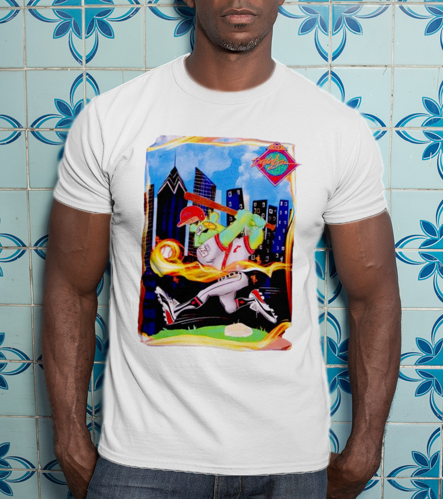 King Saladeen Baseball Caricature With Philadelphia Skyline And Color Splash T-Shirt