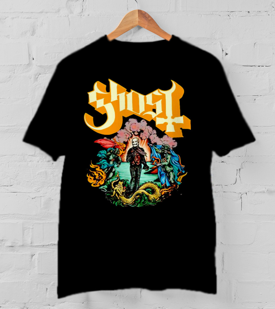 Ghost Skeleton Surrounded By Demons Artwork Halloween T-Shirt