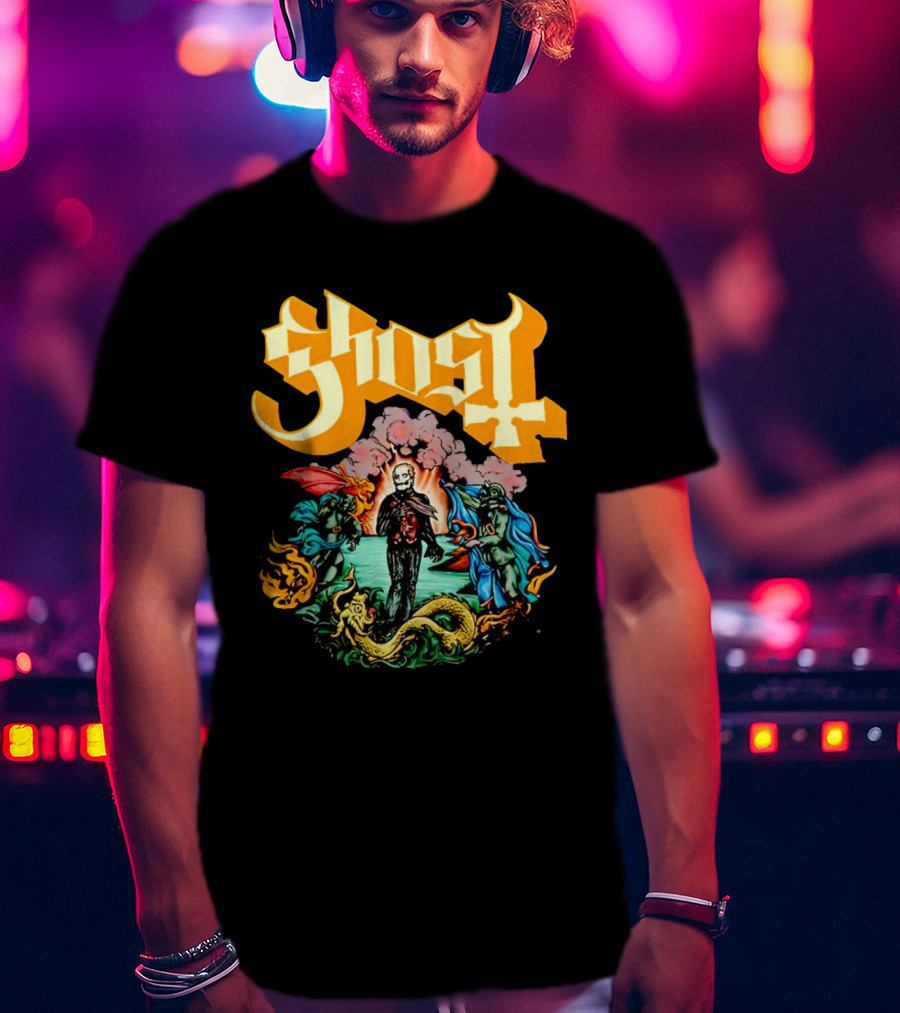Ghost Skeleton Surrounded By Demons Artwork Halloween T-Shirt